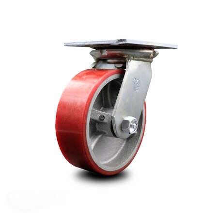 Service Caster 6 Inch Heavy Duty Red Poly on Cast Iron Swivel Caster with Roller Bearing SCC SCC-35S620-PUR-RS